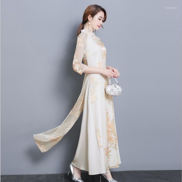 

Ethnic Clothing Summer Arrival Traditional Ao Dai Dresses Knee Length Oriental Dress Female Cheongsam Vietnam Qipao For Women