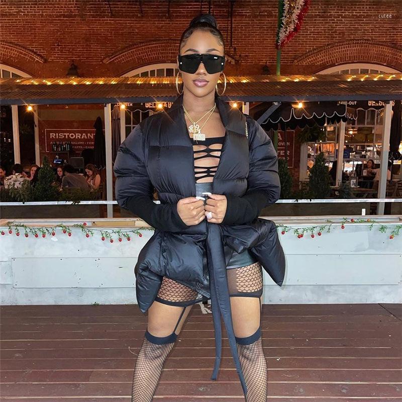 

Women' Trench Coats Autumn And Winter 2022 Fashion Personality Street Lace Thickened Solid Stand Collar Cotton Shirt Waistless Loose Coat, Black