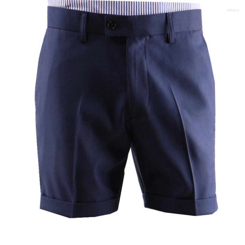 

Men' Shorts Summer Europe And The United States Men' Navy Blue Slim Flanging Suit No Iron Micro Elastic Three Pants Fashion