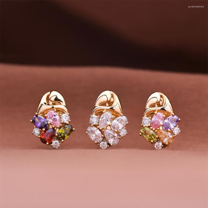 

Dangle Earrings Dckazz Colorful Zircon 585 Rose Gold Color Cutout Inlaid Crystal Earring For Woman Family Gathering Jewelry