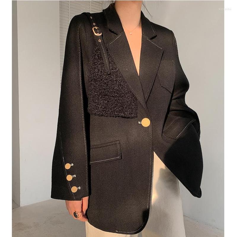 

Women' Suits Coat Women Winter Wool 2023 Fashion Pactchwork Black Woolen Female Suit Coats Ladies Blazer Jackets