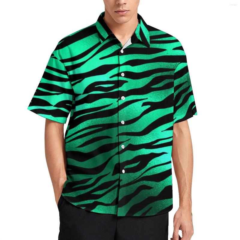 

Men's Casual Shirts Zebra Print Shirt Daily Green And Black Stripes Blouses Short-Sleeve Trendy Oversized, Style-6