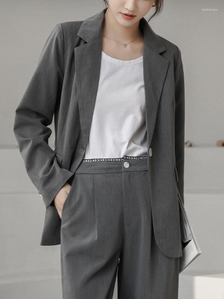 

Women' Two Piece Pants Spring Office Wear Blazer Pant Suit Pieces Set Women One Button Jacket & Wide Leg Elegant Business, Gray