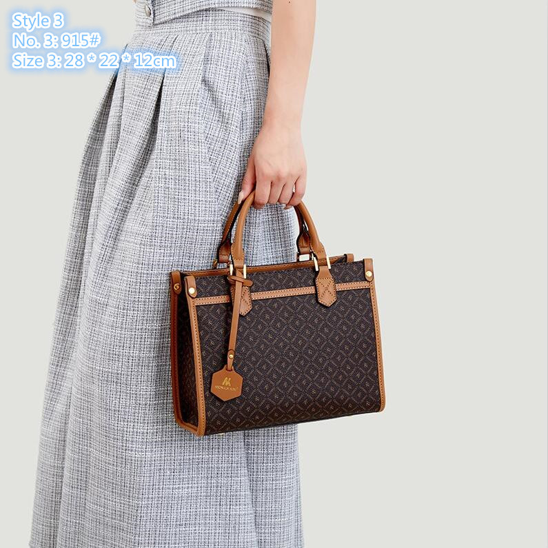 

Factory sales ladies shoulder bags 3 styles sweet geometric fashion handbag thickened printed leather tote bag elegant contrast backpack, Coffee-915#-style 3