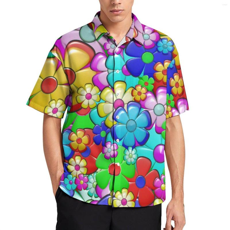 

Men's Casual Shirts Hippy Flowers Print Hawaii Shirt Mens Retro Modern Art Blouses Short-Sleeve Novelty Oversized, Style-4
