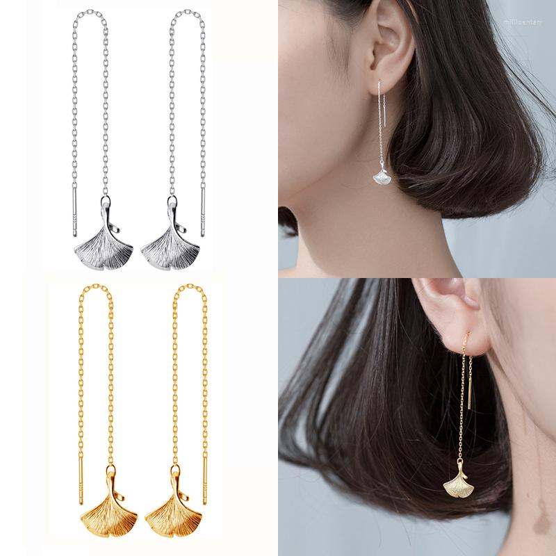 

Dangle Earrings INZAReal 925 Sterling Silver Chain Tassel Plant Leaves 18K Gold Drop For Charm Women OL Fine Jewelry Accessories