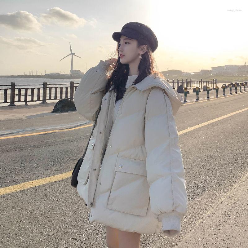 

Women's Trench Coats Women Thickened Parkas Harajuku Hooded Outerwear 2022 Korean Loose Puffer Jackets Solid Color Short Winter Female, Black