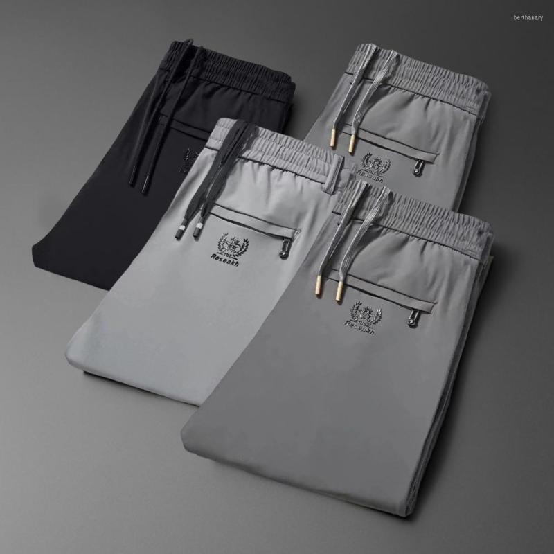 

Men's Pants Breathable Simple Stretchy Ice Silk Trousers Loose Straight Drawstring Men Pockets Lace-up For Daily, Lgn