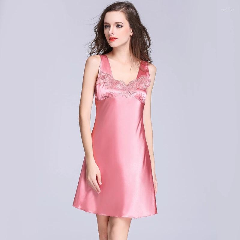 

Women's Sleepwear Silk Night Dress Female Nightie Satin Nightgown Women Summer Luxury Lingerie Sleeveless Nightwear Plus Size Bride, Pink