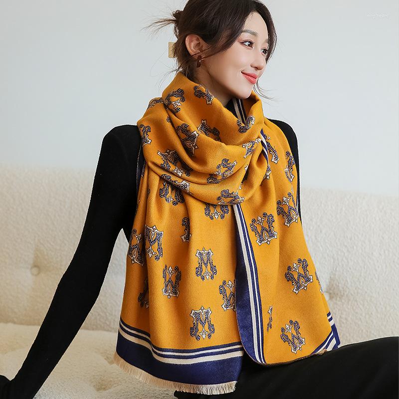 

Scarves 2022 Letter Print Scarf For Women Warm Winter Cashmere Pashmina Neck Shawls Female Thick Blanket Wraps Foulard Luxury