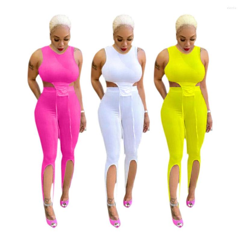 

Women' Tracksuits Two Piece Set Women Fall Fashion Sexy Temperament Commuter Pure Color Printing Sleeveless Vest Pant Suits Wholesale Drop, White