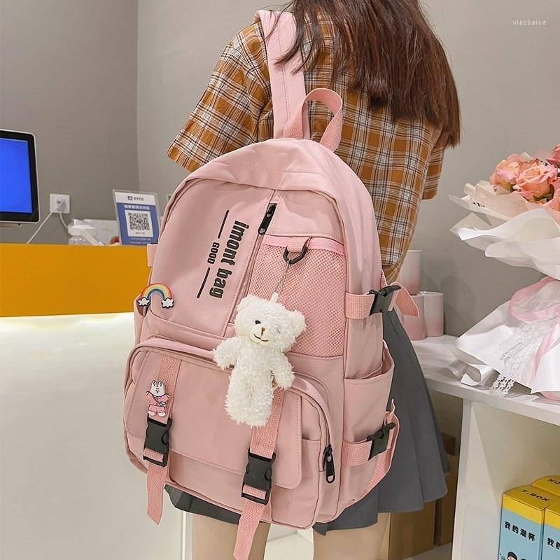 

School Bags Cute Girl Waterproof Backpack Nylon Female Bag For Teenager Girls Kawaii Bookbag Women College Student Mesh Bagpack, Black