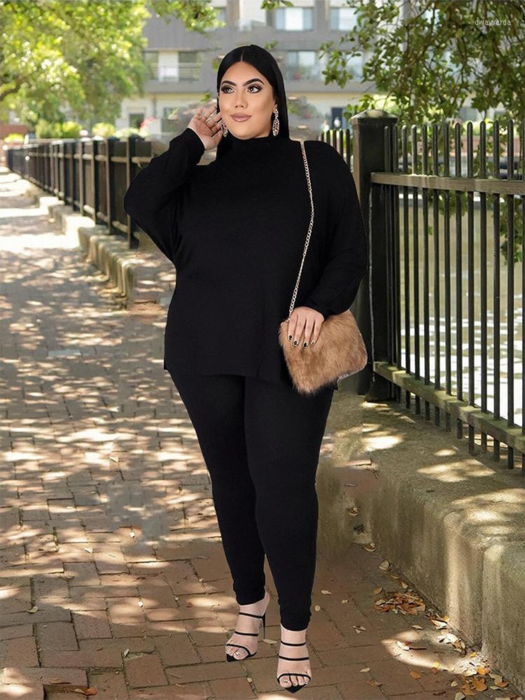 

Tracksuits Fall Clothes Women Turtleneck Long Sleeve Top Pants Set Solid Plus Size 2 Piece Sets Womens Outfits Wholesale Bulk Drop, Black