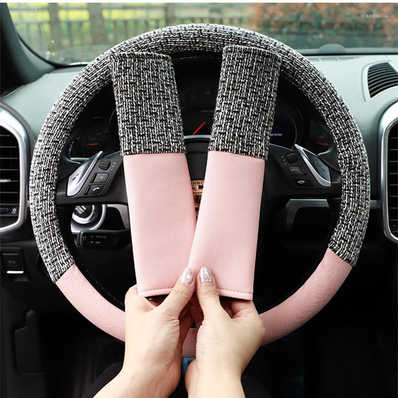 

Steering Wheel Covers Simple Fashion Summer Four Seaons Tweed Leather Creative Car Grip Cover Non-slip Sweat-absorbent Female
