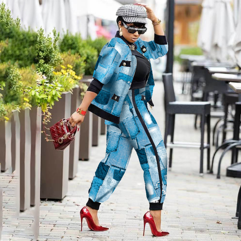 

Women' Two Piece Sets Tracksuit New Long-sleeved Printed Coat and High-waisted Printed Trousers In Spring Workplace Business Fashion Women Suit, Khaki