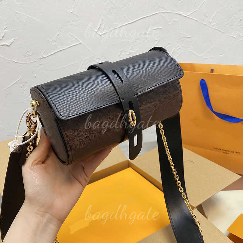 

Luxury Designer Lvity bag Genuine Leather Barrel Shaped Chains Crossbody Women Handbag Purse Detachable Strap Handle, Brown