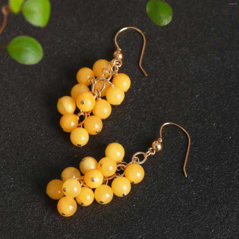 

Dangle Earrings Natural Amber Beeswax Golden Cluster Grape Hook Cultured Mother's Day Fashion Beautiful Party Holiday Gifts