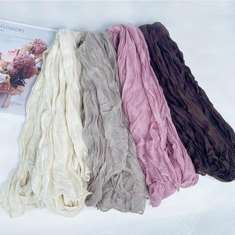

Scarves Lady Fashion Wrinkle Viscose Scarf Plain Solid Candy Color Ripple Shawls And Wraps Female Foulard Bufandas Muslim Sjaal 180 60Cm