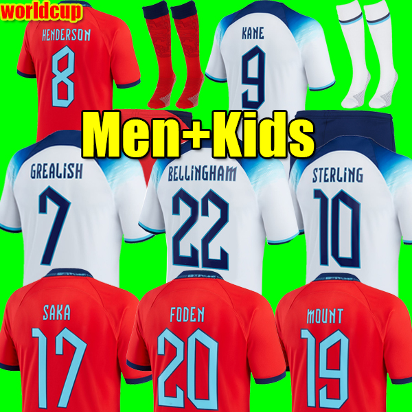 

KANE 2022 world cup soccer jerseys STERLING RASHFORD RICE BELLINGHAM MOUNT ENGlAND FODEN SAKA 22 23 national football top soccer shirt men kids kit sets uniform socks, Away patch