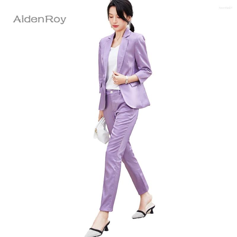 

Women' Two Piece Pants 2022 Purple Female Elegant Women' Suit Set Blazer And Trouser Pant Business Uniform Clothing Women Lady Tops, Black