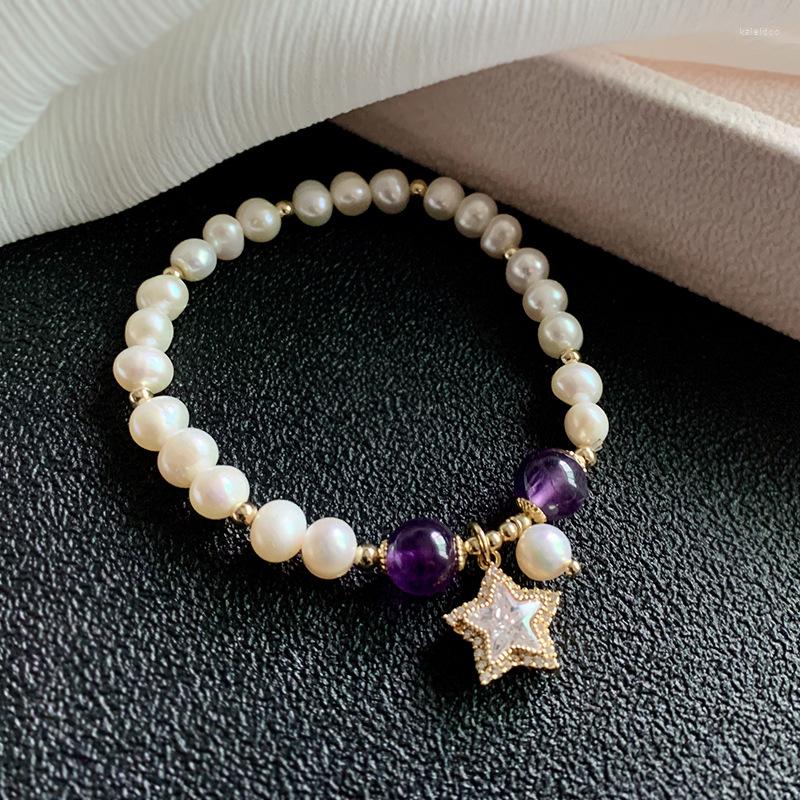 

Charm Bracelets Star Zircon Beaded Bracelet For Women Simple Freshwater Pearl Pendant Jewelry Wholesale