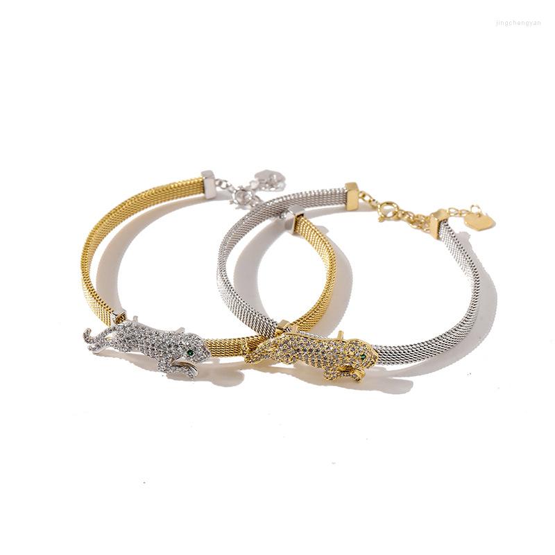 

Bangle Fashion Bracelet Personality Domineering Full Of Diamonds Green Eyes Leopard Chain Network Gifts For Lovers Jewelry