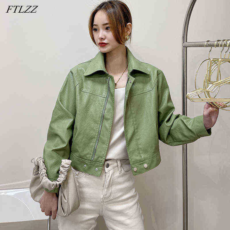 

Ftlzz Spring Autumn New Faux Leather Short Jacket Women Moto Bicycle Fit Pu Leather Jacket Collar Green Locomotive Slim Outrun J220727, Black