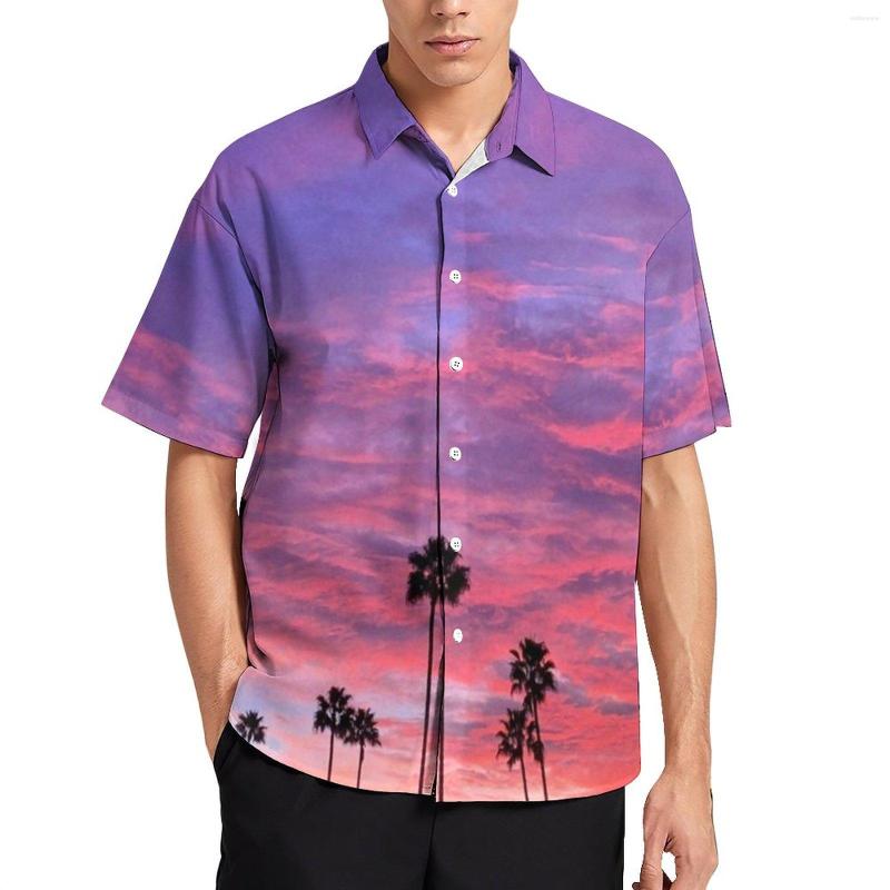 

Men's Casual Shirts Summer Sunset Shirt Beach Colorful Sky Print Blouses Short-Sleeve Cool Oversized, Style-18