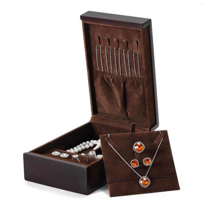 

Jewelry Pouches Double Layer Wood Storage Box Multifunctional For Women 5 Hanging Hooks Display Holder Organizer Bracelets