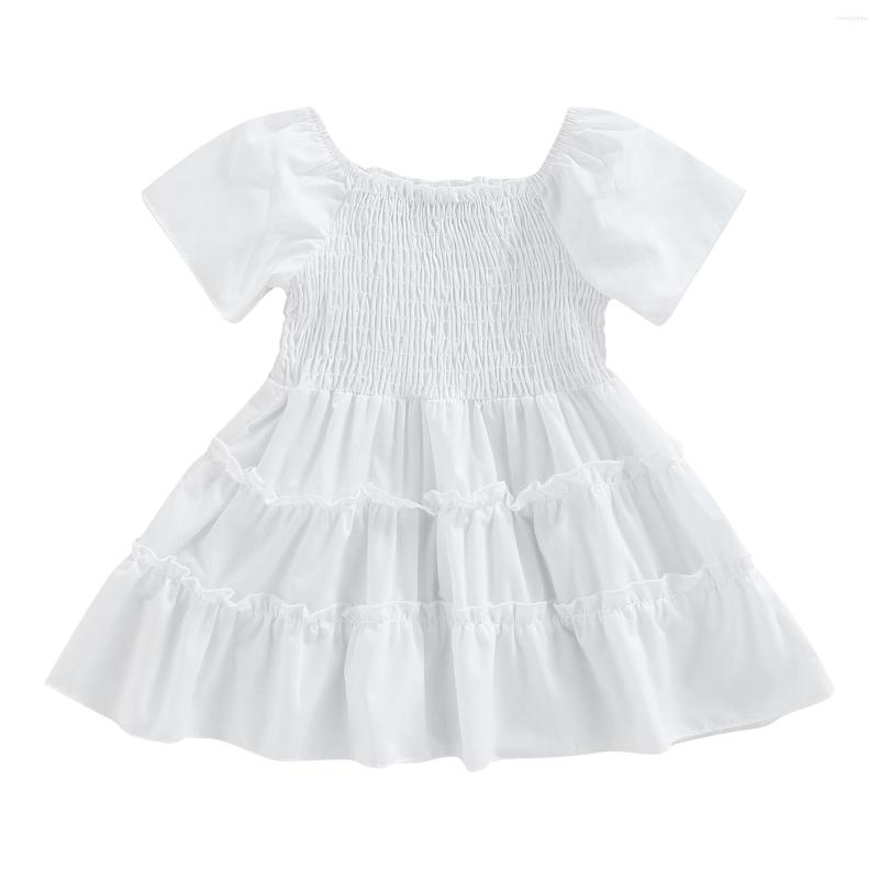 

Girl Dresses Infant Born Baby Dress Solid Color Short Sleeve Design Pleated Style Cute Big Gown White 0-3T, Picture shown