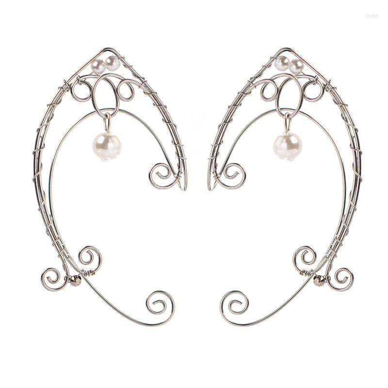 

Backs Earrings Arrival Winding Vine Elf Ear Cuff WIth Pearls Wing Sleeve Wrap Without Piercing Earcuff Wedding Jewelry