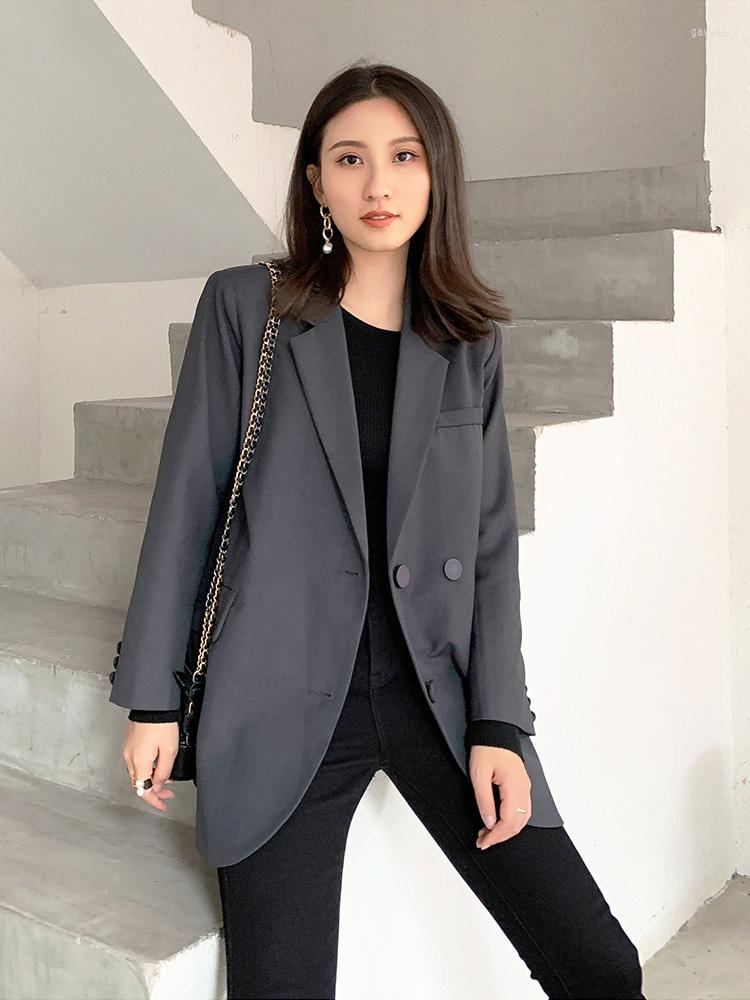 

Women' Suits Vintage Jacket Women Suit Korean Style Loose Lapel Oversized Ladies Gray Blazer Coats Female 2023 Autumn Outwear, Grey