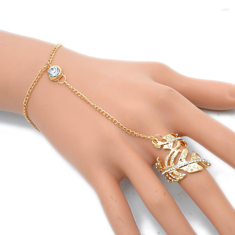 

Necklace Earrings Set Punk Fashion Gold Color Slave Chain Leaf Ring For Women Bracelet Finger Knuckle Anillo Bague Femme, Picture shown