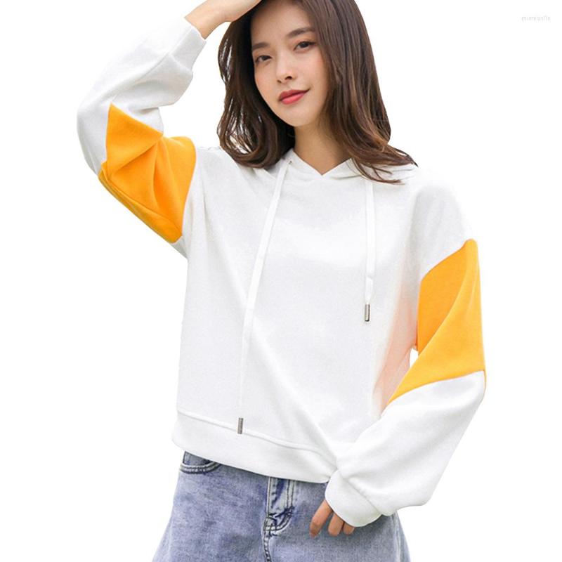 

Women's Hoodies Fall Harajuku Hooded Sweatshirt Yellow Blue Patchwork Loose Women Top Korean Style Long Sleeve Hoodie Female Pullover