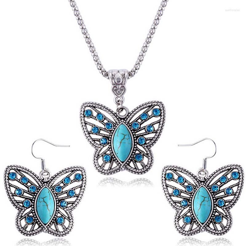 

Necklace Earrings Set Butterfly Earring With 3 Layer Silver Plated Austria Crystal Charming Jewelry For Women Gift, Picture shown