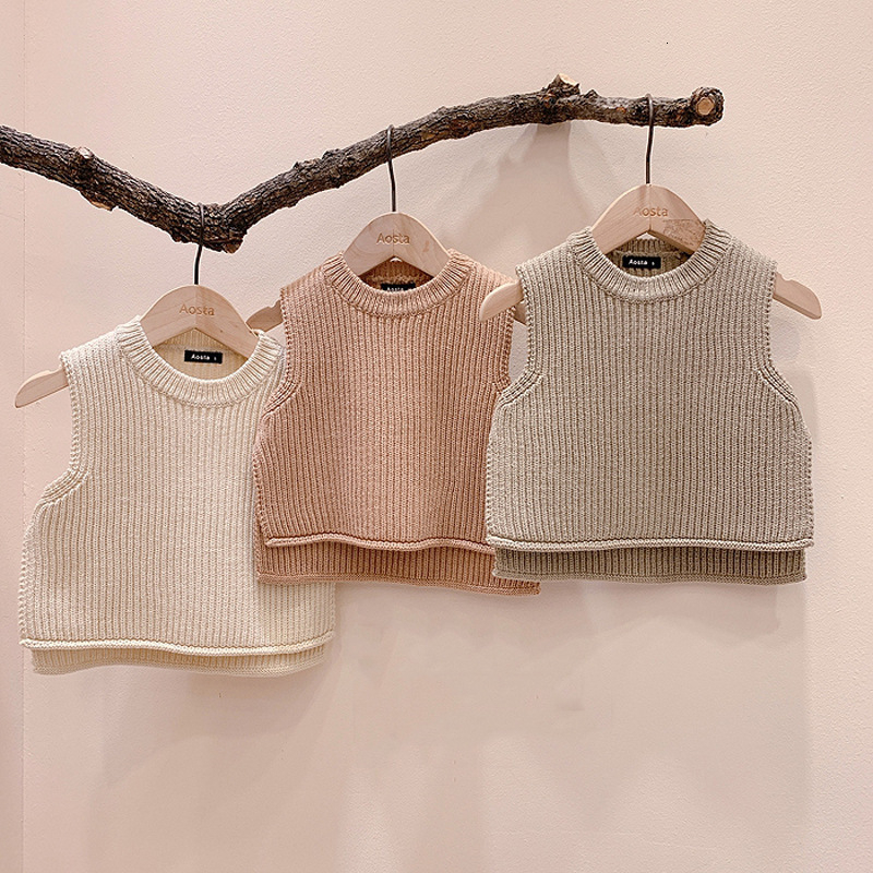 

Pullover Toddler Baby Girl Knitted Vest Autumn Solid ONeck Sleeveless Sweater Top for Infants Cotton Fashion Kids Clothes Boys Costumes 221114, Z1757ls