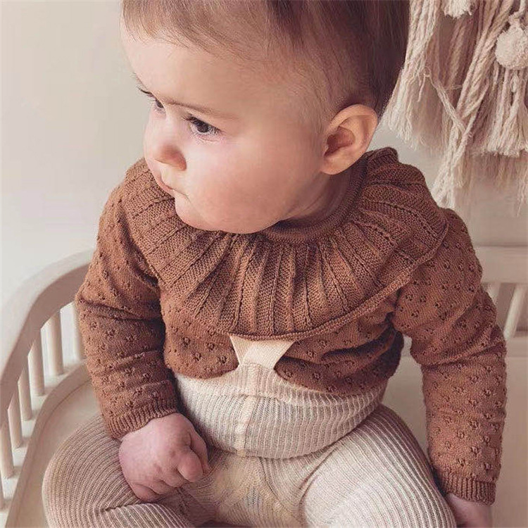 

Pullover Spring Autumn Knitted Baby Clothes Cotton Large Lotus Collar Hollow Flower Pullover born Sweater Tops for Infant Girl Boy 221114, Green