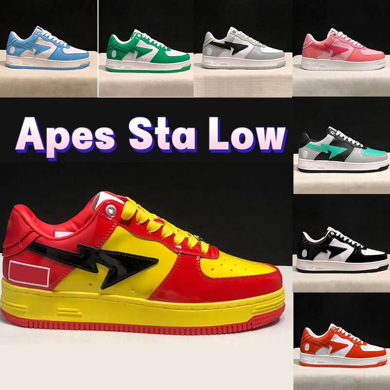

Apes Sta Low Casual Shoes Nigo Designer mens sneaker Bathing Comics yellow red Grey Black Patent Leather Green White ABC Camo Blue Pink Bapestas men women sneakers, Bubble wrap packaging