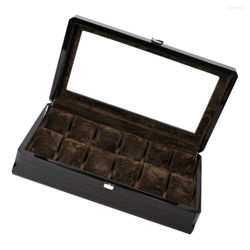 

Watch Boxes 12Slot Box Wood Display Case Organizer Top Glass Jewelry Storage Grace