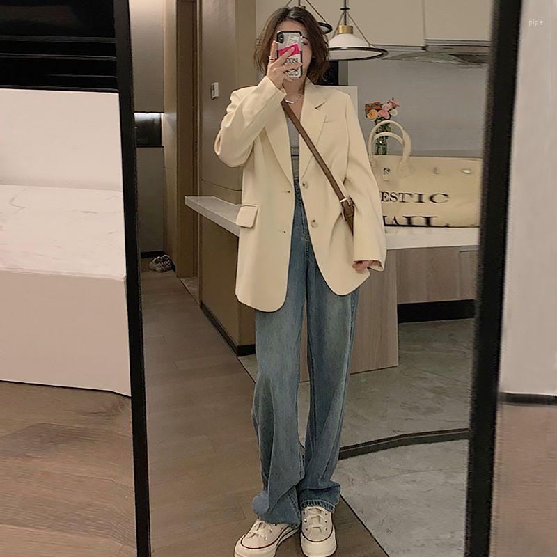 

Women' Suits Fashion Women 2022 Solid Color Long Sleeve Korean Style Loose Blazer Female Office Ladies Work Casual Outwear Z10, Black