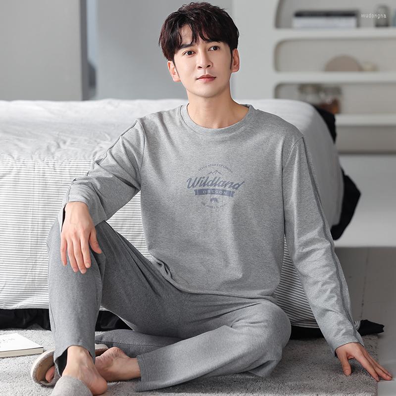 

Men's Sleepwear Big Yards -4XL Knited Cotton Pyjamas Men Pijamas Hombre Long-sleeve Casual Homewear Solid Pajamas Set, 89330
