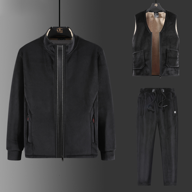 

Men's Tracksuits Lamb Wool Tracksuit Winter Men's Fleece 3 Pieces Set Thick Plus Velvet Warm Sweatshirts Pants Outwear Sets Loose Casual Suit 221114, Red sukou