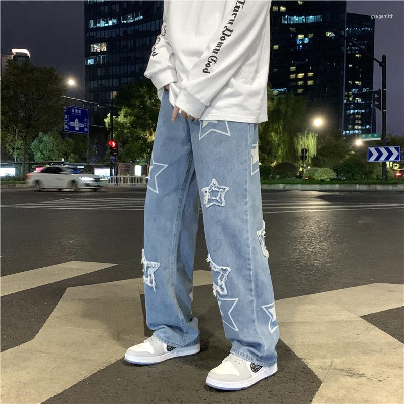 

Women' Pants Streetwear Style Star Print Blue Baggy Men Hip Hop Jeans Luxury Y2K Clothes Straight Loose Denim Trousers Pantalon Homme, Black