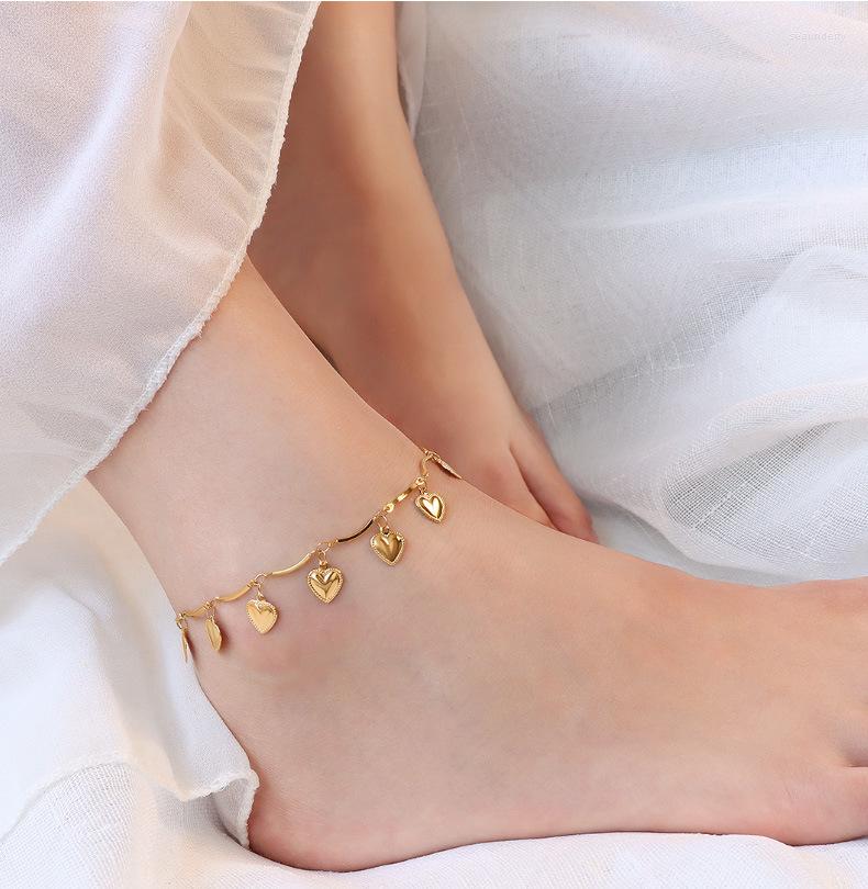

Anklets Cute Bracelets For Women Stainless Steel Heart Charm Link Chains Adjustable Jewelry Summer Beach Party Gift
