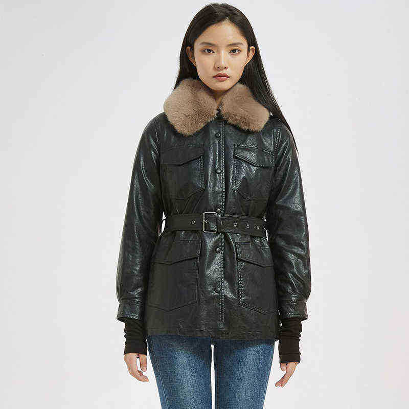 

Ftlzz New Autumn Winter Faux Leather Jacket Women Fashion Fur Collar Single Breasted Pu Jacket With Belt Lady Thick Warm Jacket J220727, Beige