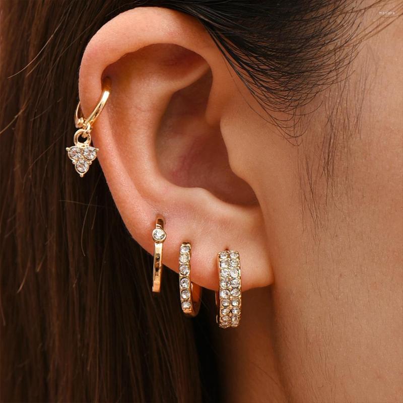 

Hoop Earrings Classic Crystal CZ Huggies Ear Cuff Cartilage Gold Color Round Circle Piercing Buckle Small Set 5pair