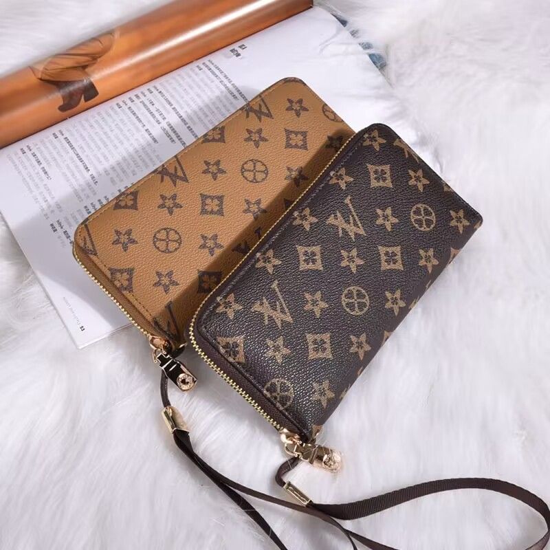 

Men Women pu leather coffee black grid wallet female clutch purse ladies classic single zipper wallets long purse designer handbags woman's wallet, No bag