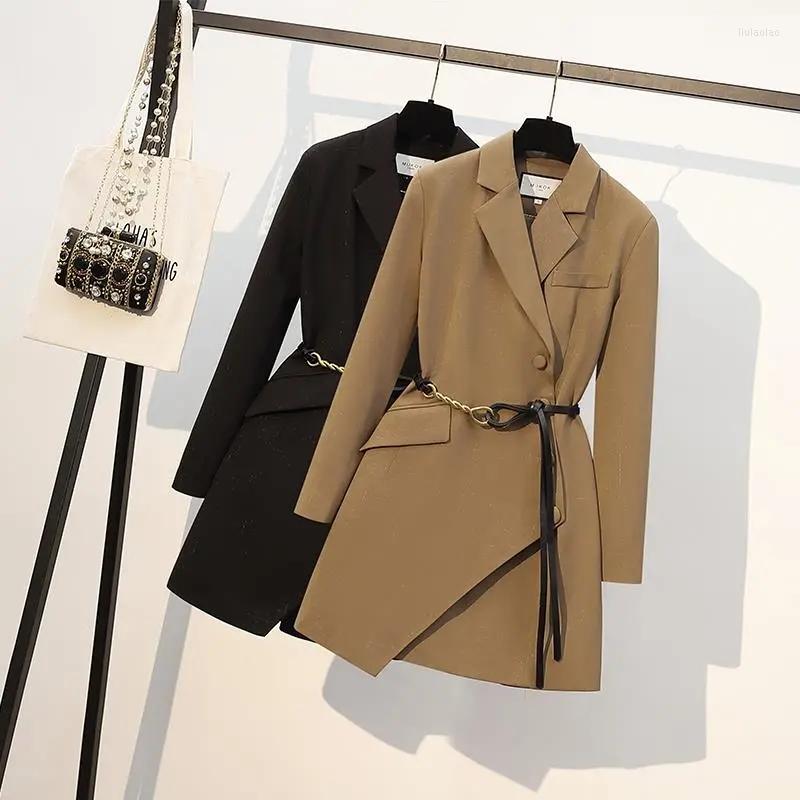 

Women's Trench Coats Windbreaker Dress Women's 2022 High-End Spring Autumn 4XL Blazer Jacket With Belt Black Khaki 668