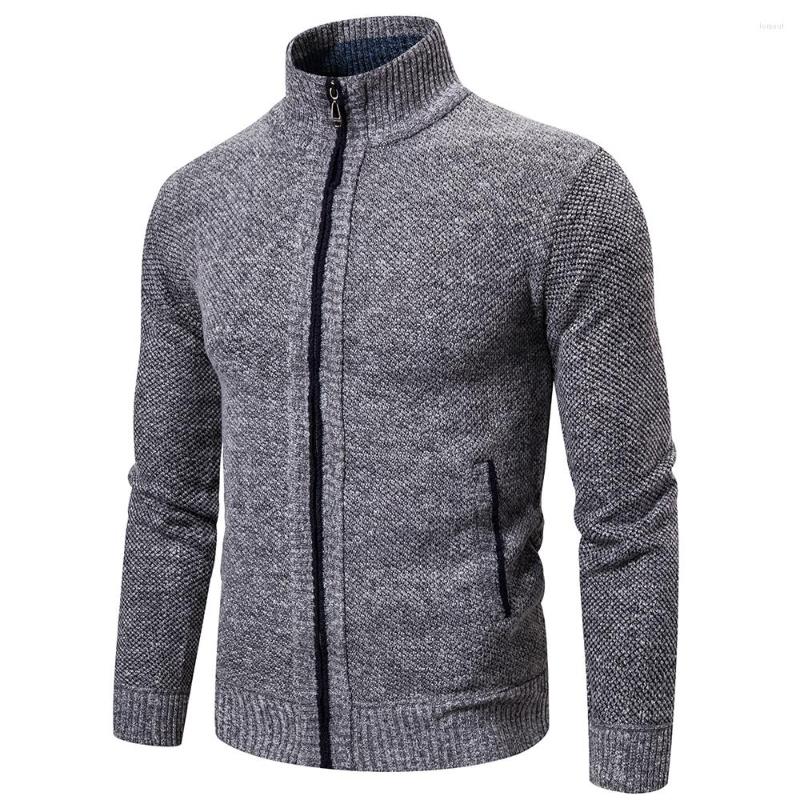 

Men's Sweaters Autumn Winter Men's Knitted Coat Warm Sweater Zipper Cardigan Fashion Thicken Casual Stand Collar Knitwear, 01 dark gray