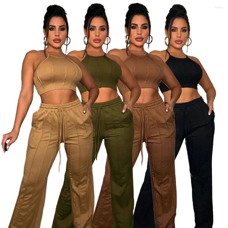 

Women' Two Piece Pants 2022 Sexy Outfits For Woman Pit Strips Camisole Multiple Three-dimensional Lines Splicing Tracksuit 2 Sets Womens, Black